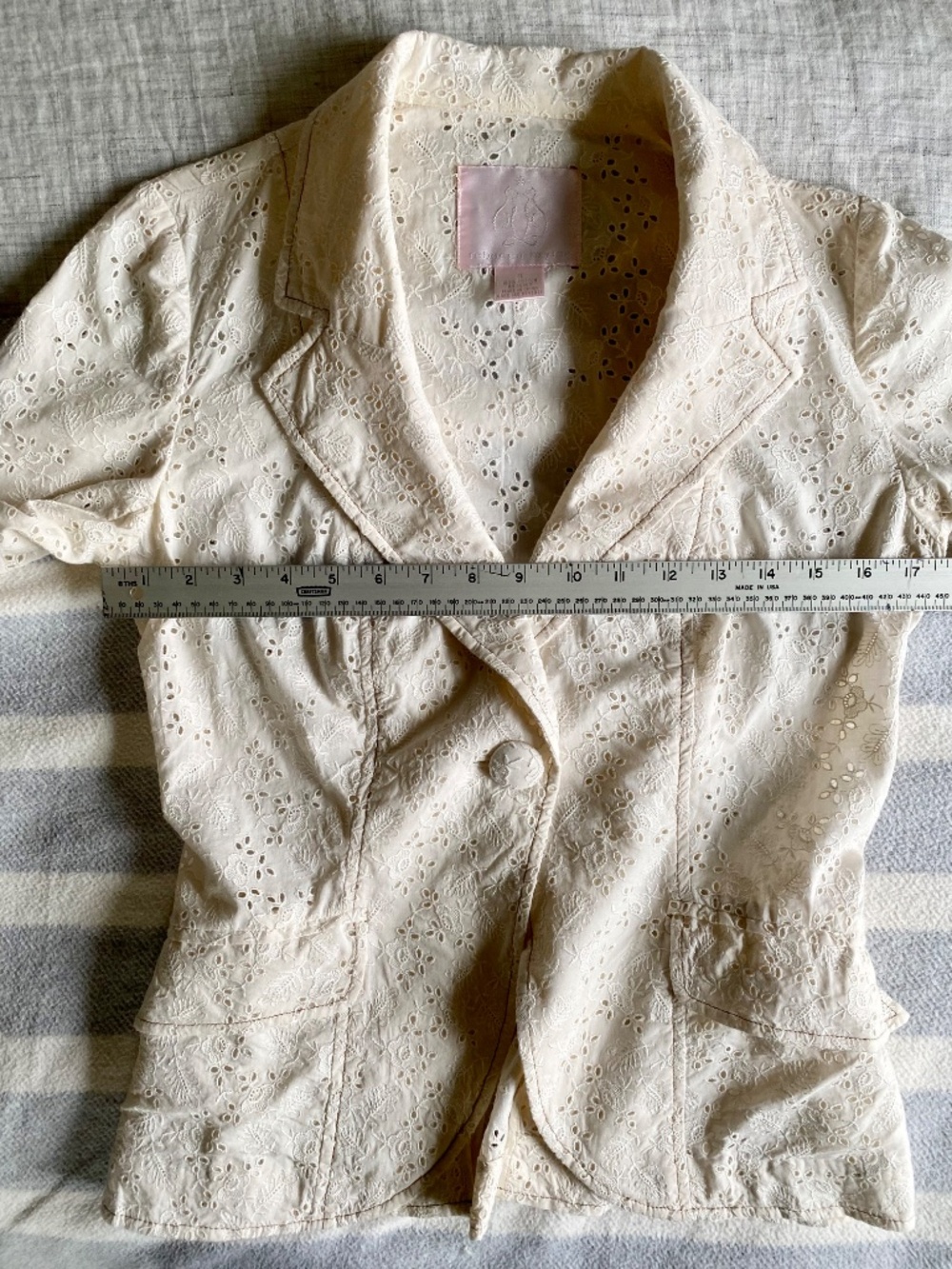 Rebecca Taylor ivory eyelet lace fitted cotton blazer Size 6 - Picture 10 of 14